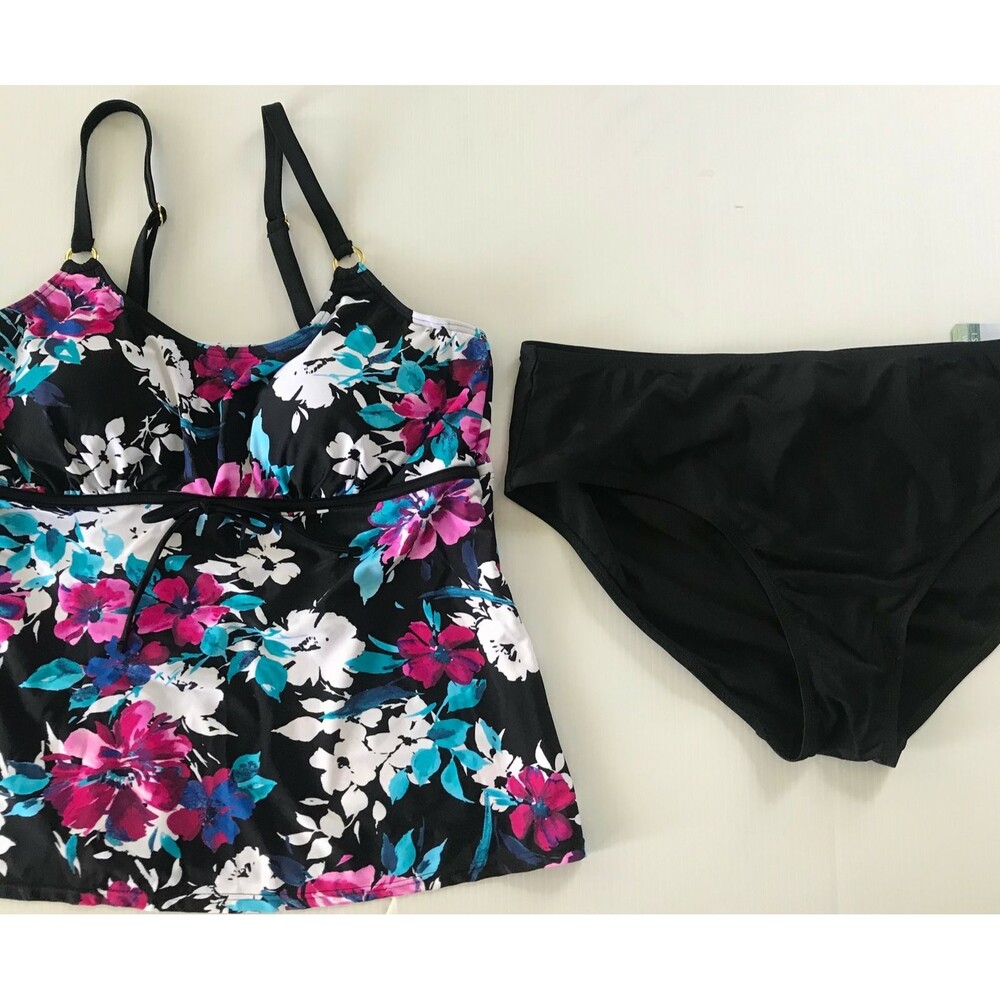 Underwire Tankini Swim Bathing Suit Island Waves Floral Plus Size 18W
